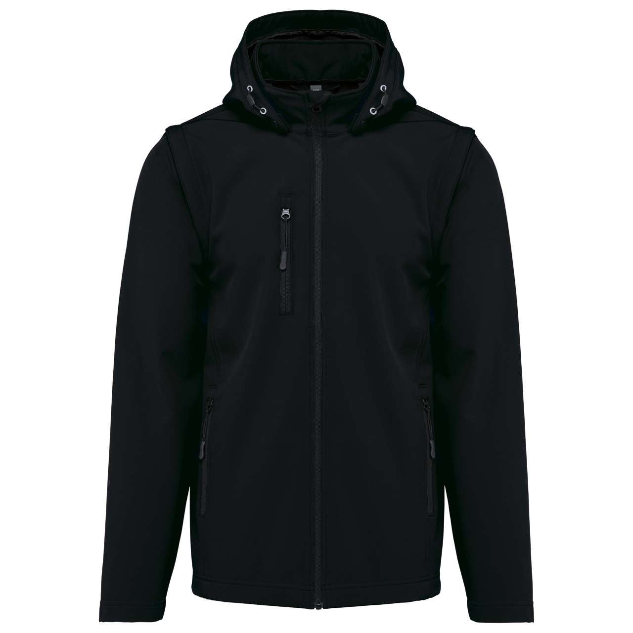 UNISEX 3-LAYER SOFTSHELL HOODED JACKET WITH REMOVABLE SLEEVES - Black - colorimageurl