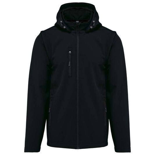 UNISEX 3-LAYER SOFTSHELL HOODED JACKET WITH REMOVABLE SLEEVES - Black - colorimageurl