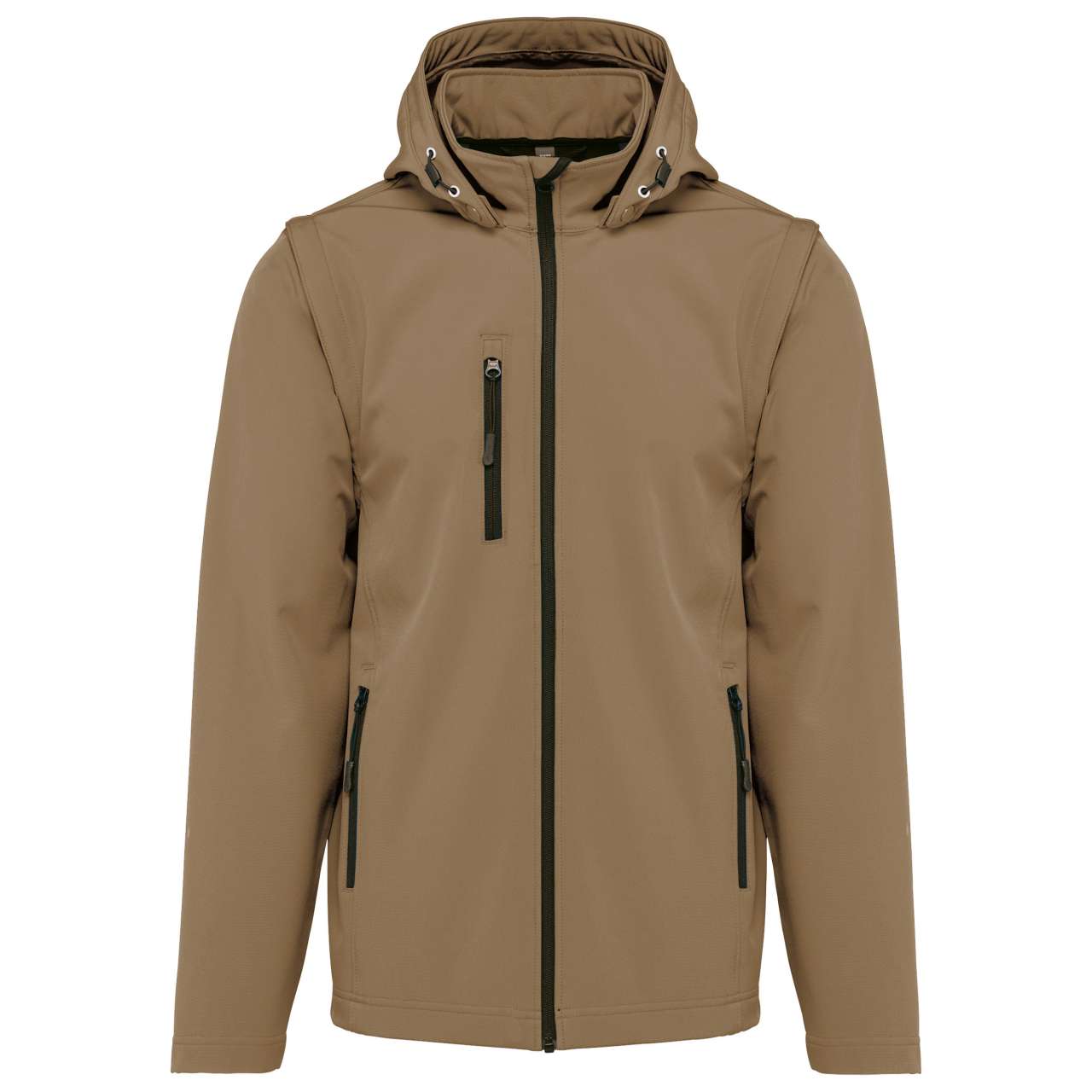 UNISEX 3-LAYER SOFTSHELL HOODED JACKET WITH REMOVABLE SLEEVES - Camel - colorimageurl
