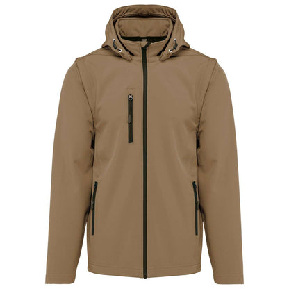 UNISEX 3-LAYER SOFTSHELL HOODED JACKET WITH REMOVABLE SLEEVES - Camel - colorimageurl