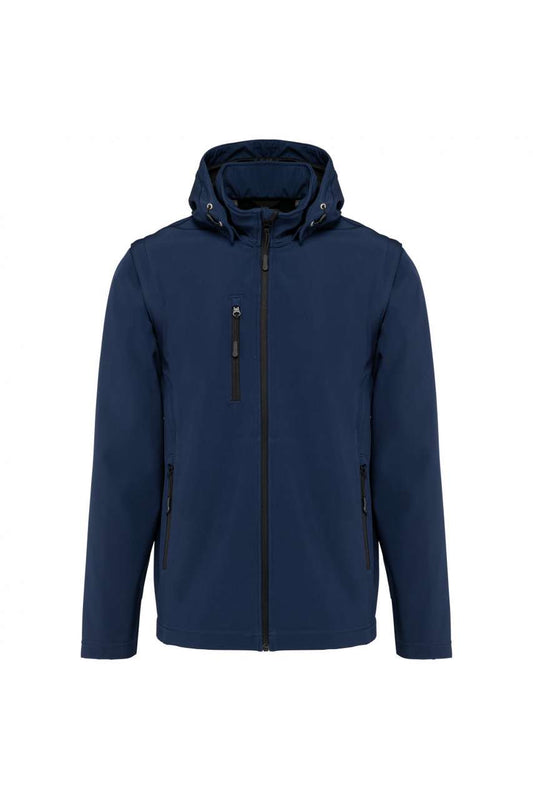 UNISEX 3-LAYER SOFTSHELL HOODED JACKET WITH REMOVABLE SLEEVES - Navy - colorimageurl