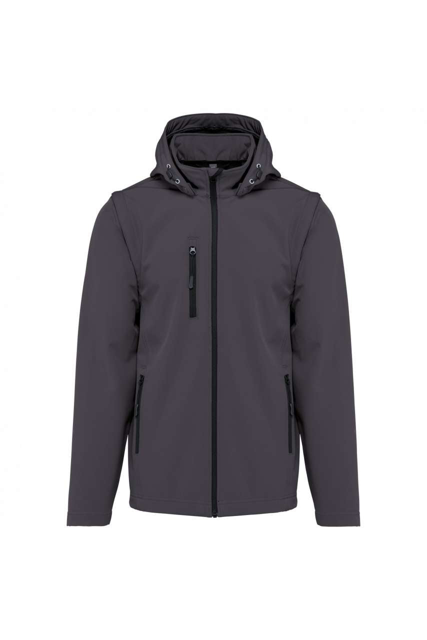 UNISEX 3-LAYER SOFTSHELL HOODED JACKET WITH REMOVABLE SLEEVES - Titanium - colorimageurl