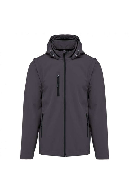UNISEX 3-LAYER SOFTSHELL HOODED JACKET WITH REMOVABLE SLEEVES - Titanium - colorimageurl