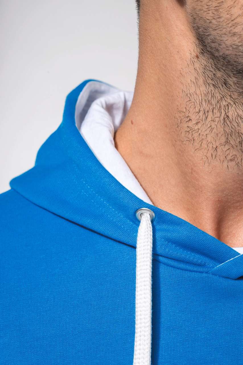 MEN'S CONTRAST HOODED SWEATSHIRT - Light Royal Blue/White - Additional