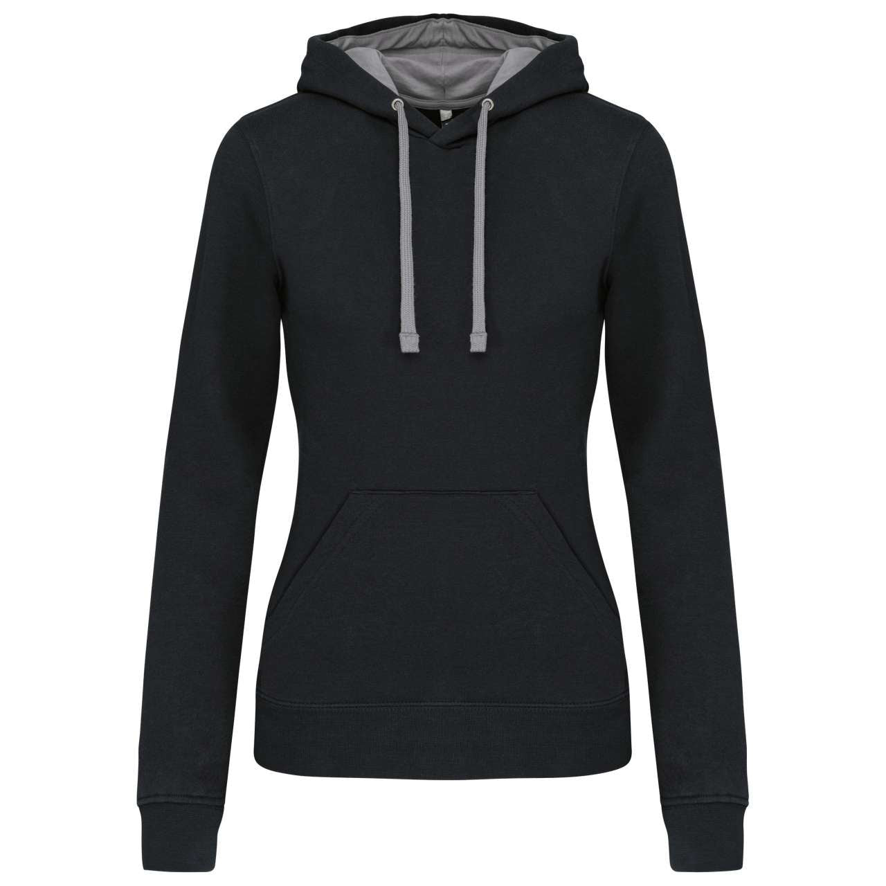 LADIES’ CONTRAST HOODED SWEATSHIRT - Black/Fine Grey - Main
