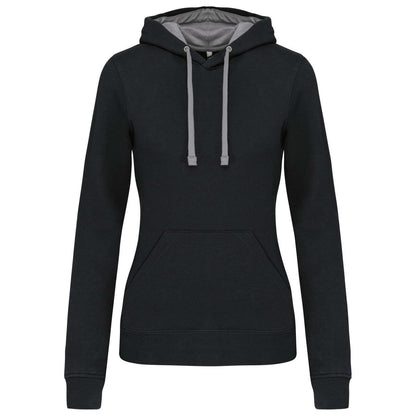 LADIES’ CONTRAST HOODED SWEATSHIRT - Black/Fine Grey - Main