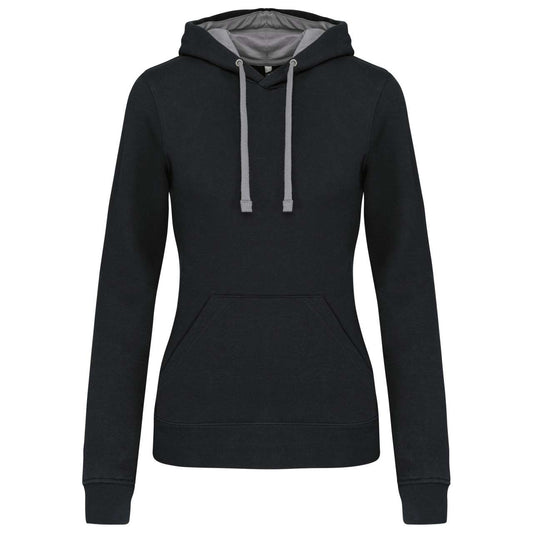 LADIES’ CONTRAST HOODED SWEATSHIRT - Black/Fine Grey - Main