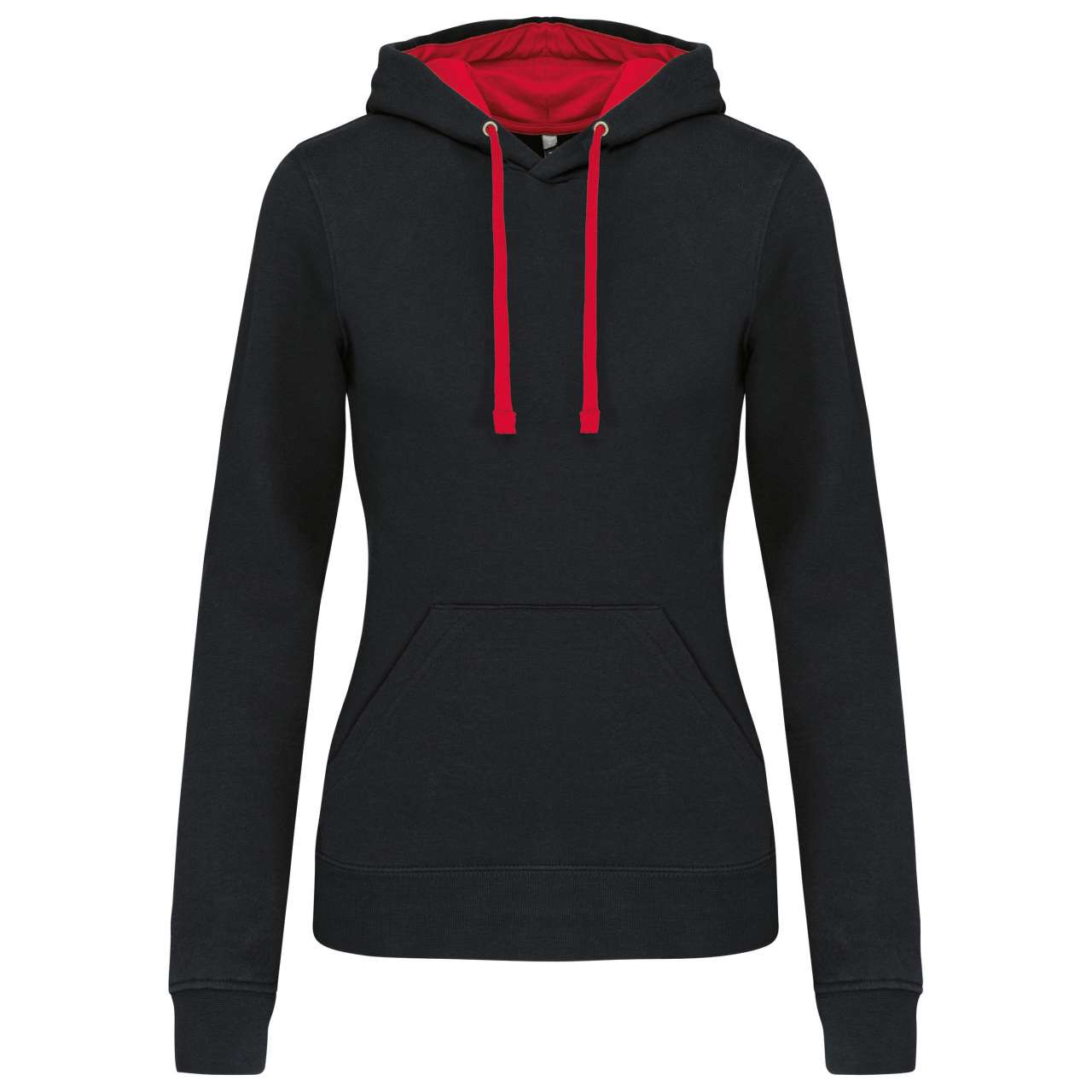 LADIES’ CONTRAST HOODED SWEATSHIRT - Black/Red - Main