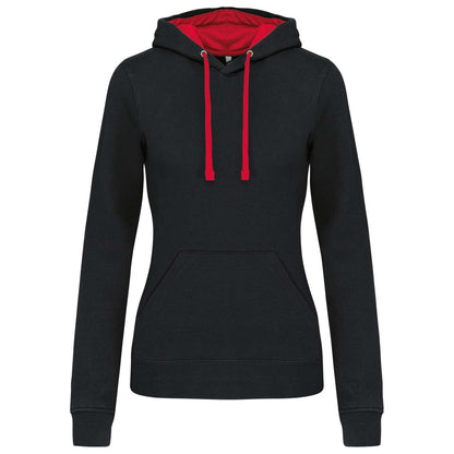 LADIES’ CONTRAST HOODED SWEATSHIRT - Black/Red - Main