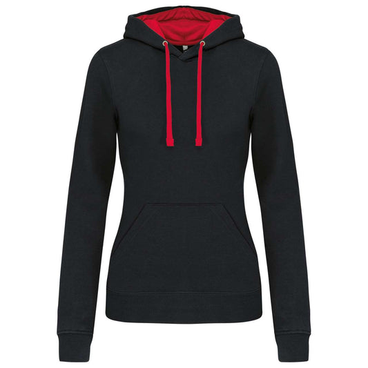 LADIES’ CONTRAST HOODED SWEATSHIRT - Black/Red - Main