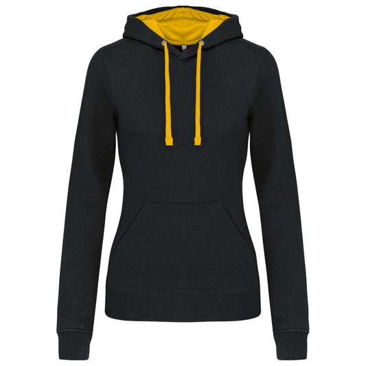 LADIES’ CONTRAST HOODED SWEATSHIRT - Black/Yellow - Main