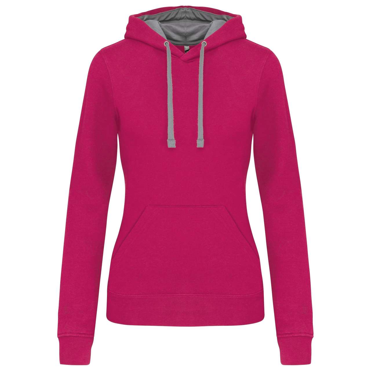 LADIES’ CONTRAST HOODED SWEATSHIRT - Fuchsia/Fine Grey - Main
