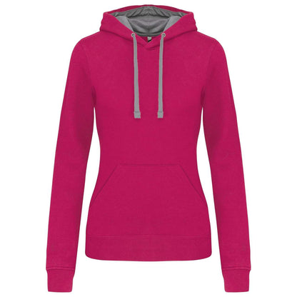 LADIES’ CONTRAST HOODED SWEATSHIRT - Fuchsia/Fine Grey - Main