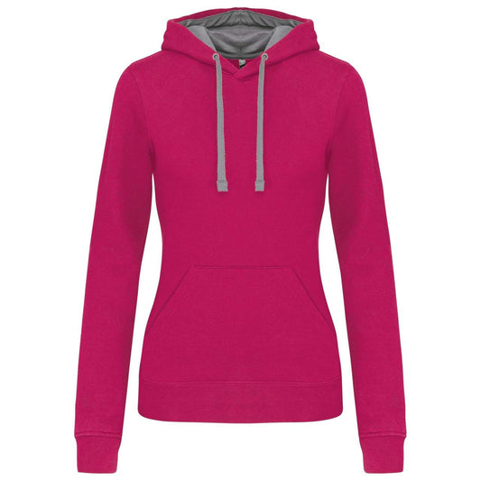 LADIES’ CONTRAST HOODED SWEATSHIRT - Fuchsia/Fine Grey - Main