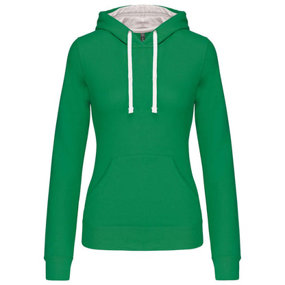 LADIES’ CONTRAST HOODED SWEATSHIRT - Light Kelly Green/White - Main