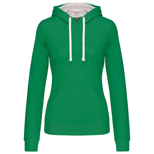 LADIES’ CONTRAST HOODED SWEATSHIRT - Light Kelly Green/White - Main