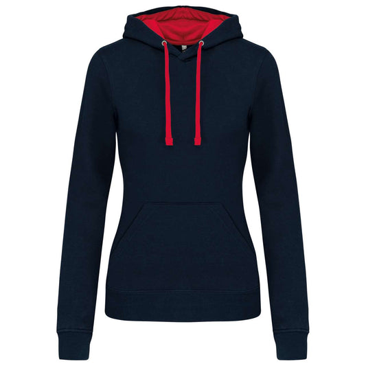 LADIES’ CONTRAST HOODED SWEATSHIRT - Navy/Red - Main