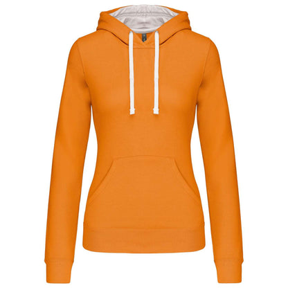 LADIES’ CONTRAST HOODED SWEATSHIRT - Orange/White - Main