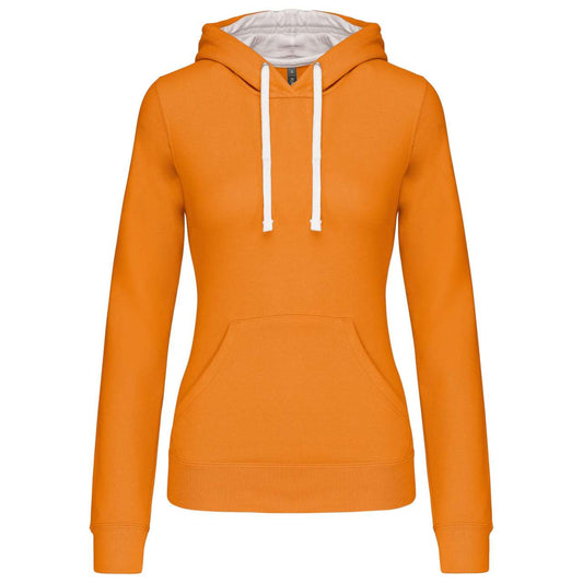 LADIES’ CONTRAST HOODED SWEATSHIRT - Orange/White - Main