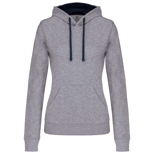 LADIES’ CONTRAST HOODED SWEATSHIRT - Oxford Grey/Navy - Main