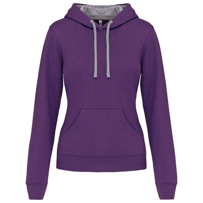 LADIES’ CONTRAST HOODED SWEATSHIRT - Purple/Oxford Grey - Main