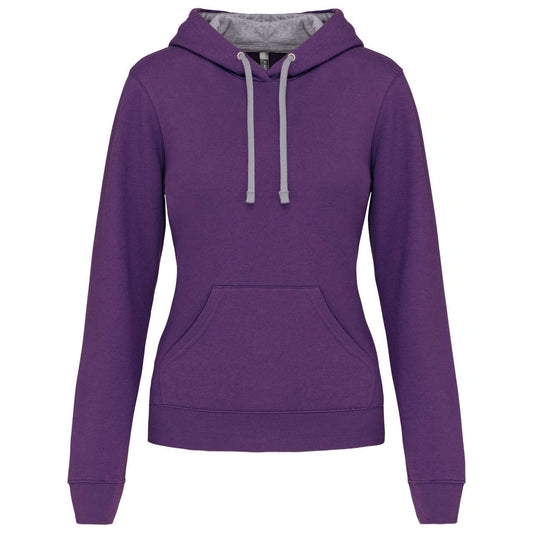 LADIES’ CONTRAST HOODED SWEATSHIRT - Purple/Oxford Grey - Main