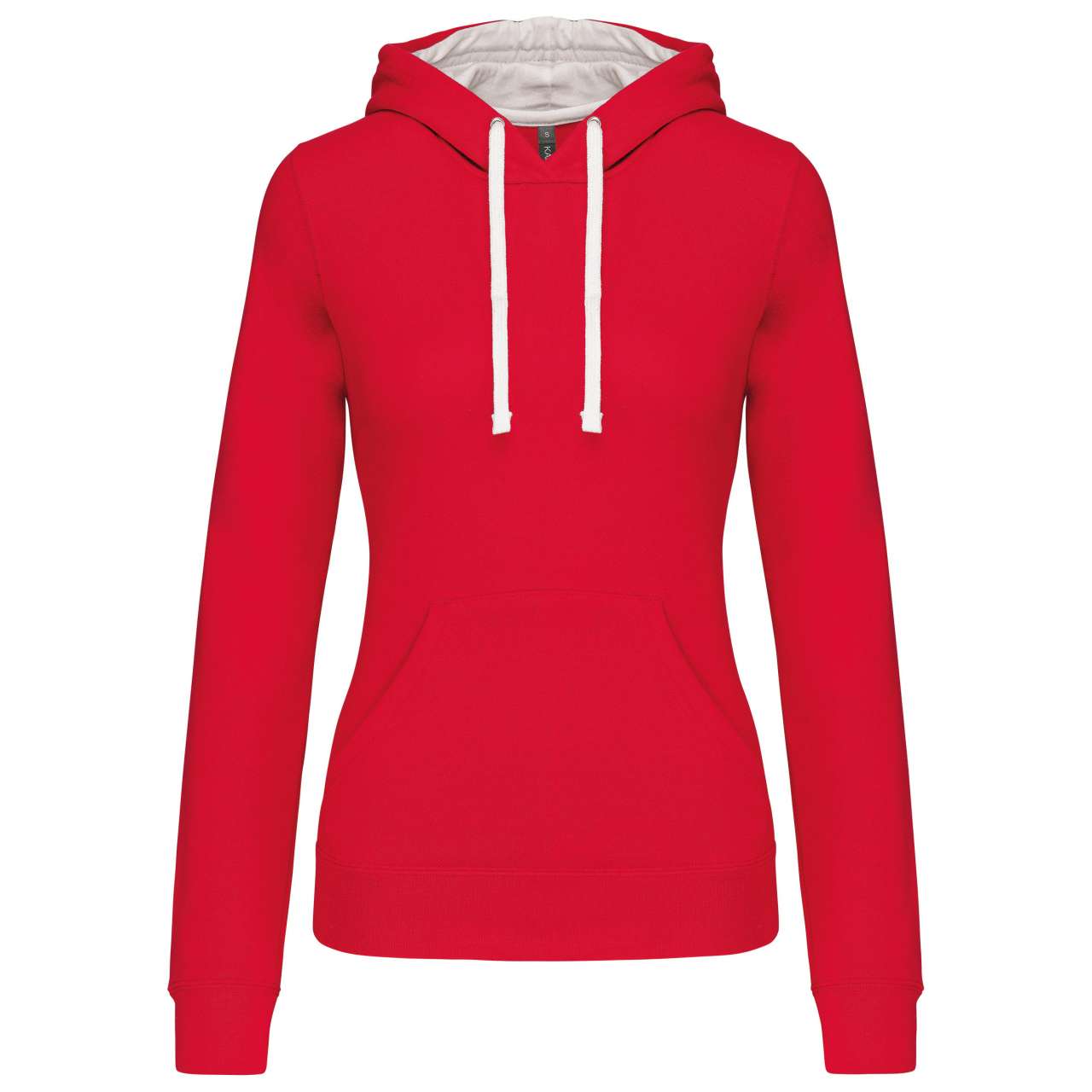 LADIES’ CONTRAST HOODED SWEATSHIRT - Red/White - Main
