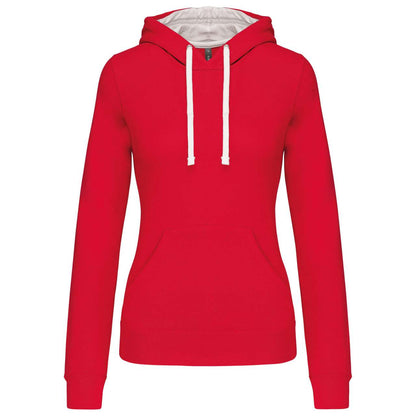 LADIES’ CONTRAST HOODED SWEATSHIRT - Red/White - Main