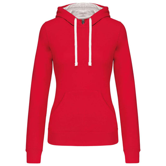 LADIES’ CONTRAST HOODED SWEATSHIRT - Red/White - Main