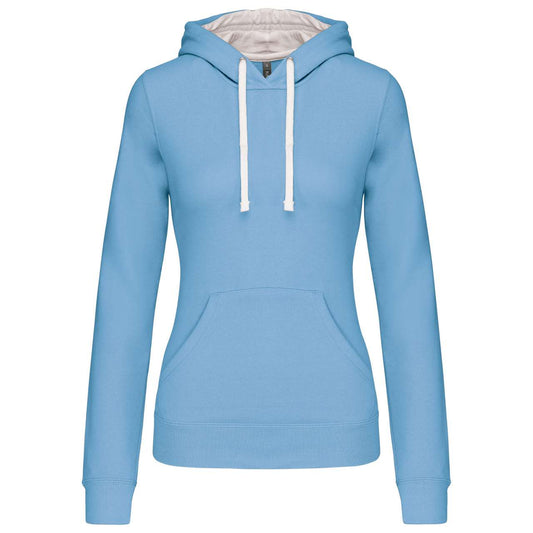 LADIES’ CONTRAST HOODED SWEATSHIRT - Sky Blue/White - Main