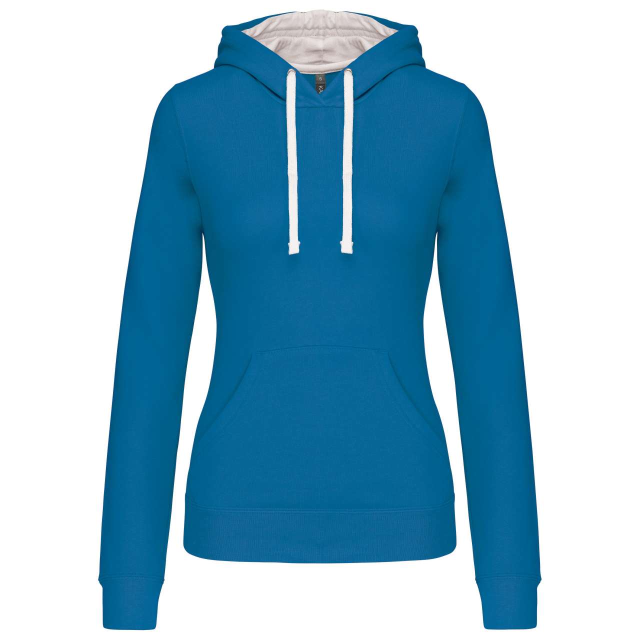 LADIES’ CONTRAST HOODED SWEATSHIRT - Tropical Blue/White - Main