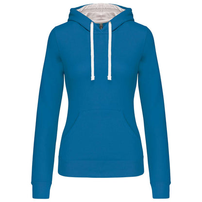 LADIES’ CONTRAST HOODED SWEATSHIRT - Tropical Blue/White - Main
