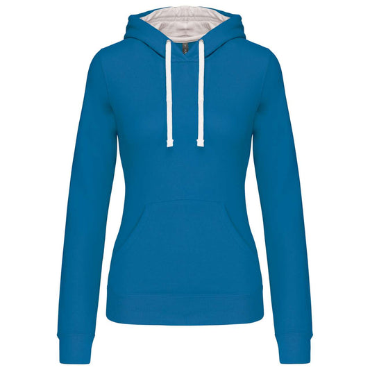 LADIES’ CONTRAST HOODED SWEATSHIRT - Tropical Blue/White - Main