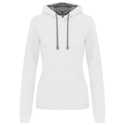 LADIES’ CONTRAST HOODED SWEATSHIRT - White/Fine Grey - Main
