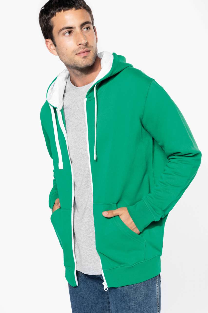 MEN'S CONTRAST HOODED FULL ZIP SWEATSHIRT - Black/Fine Grey - Model