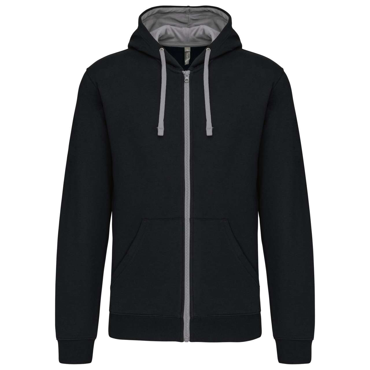 MEN'S CONTRAST HOODED FULL ZIP SWEATSHIRT - Black/Fine Grey - Main