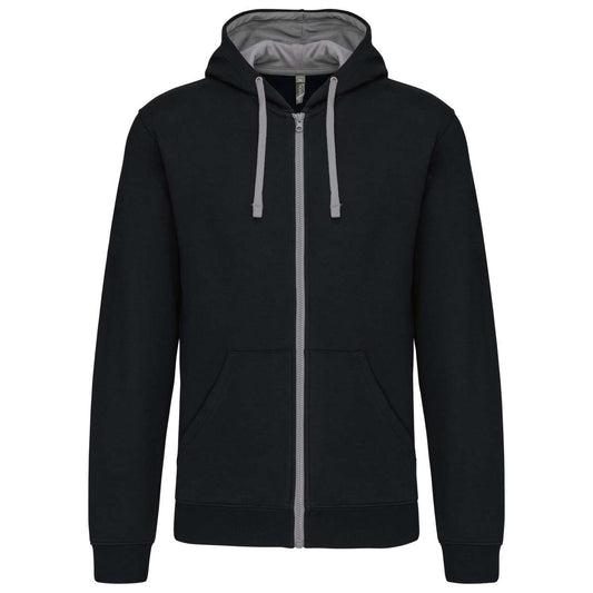 MEN'S CONTRAST HOODED FULL ZIP SWEATSHIRT - Black/Fine Grey - Main