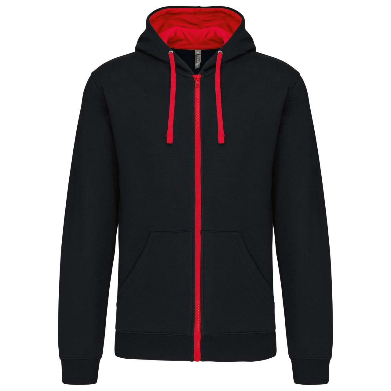 MEN'S CONTRAST HOODED FULL ZIP SWEATSHIRT - Black/Red - Main