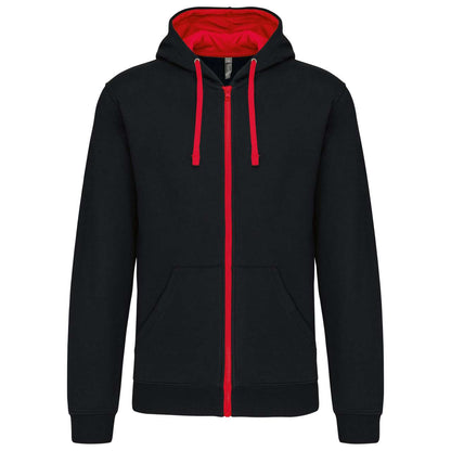 MEN'S CONTRAST HOODED FULL ZIP SWEATSHIRT - Black/Red - Main