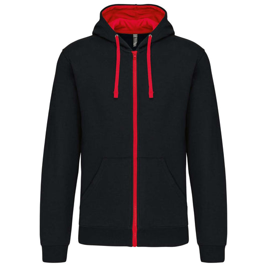MEN'S CONTRAST HOODED FULL ZIP SWEATSHIRT - Black/Red - Main