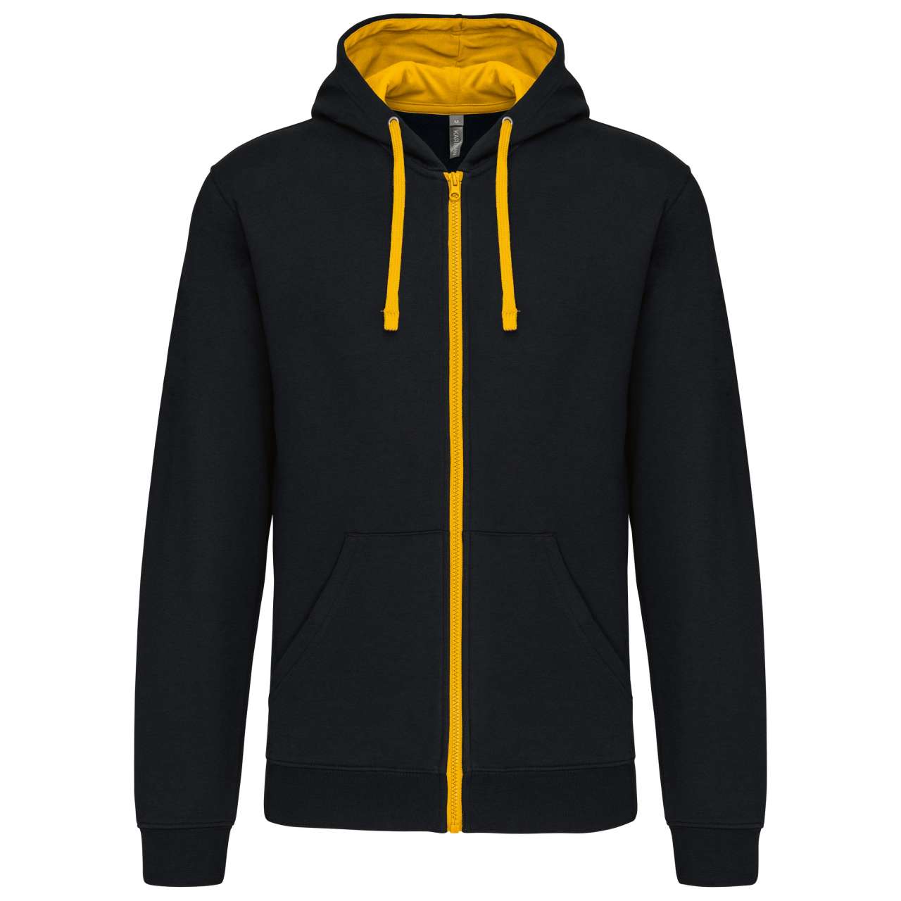 MEN'S CONTRAST HOODED FULL ZIP SWEATSHIRT - Black/Yellow - Main