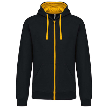 MEN'S CONTRAST HOODED FULL ZIP SWEATSHIRT - Black/Yellow - Main