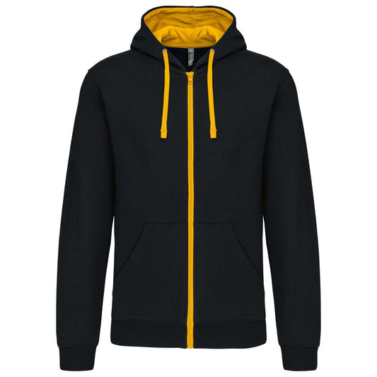 MEN'S CONTRAST HOODED FULL ZIP SWEATSHIRT - Black/Yellow - Main