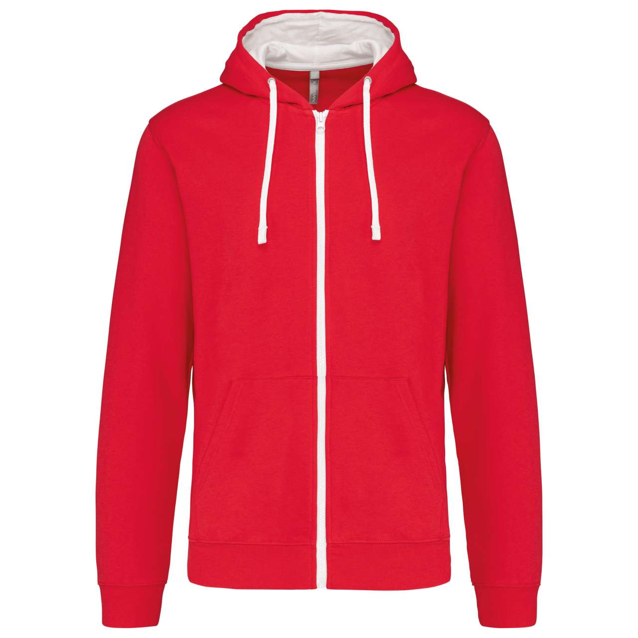 MEN'S CONTRAST HOODED FULL ZIP SWEATSHIRT - Red/White - Main
