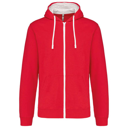 MEN'S CONTRAST HOODED FULL ZIP SWEATSHIRT - Red/White - Main