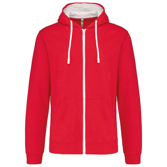 MEN'S CONTRAST HOODED FULL ZIP SWEATSHIRT - Red/White - Main
