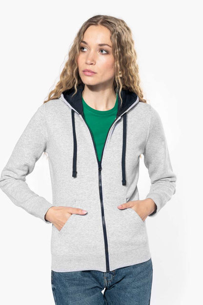 LADIES’ CONTRAST HOODED FULL ZIP SWEATSHIRT - Black/Fine Grey - Model
