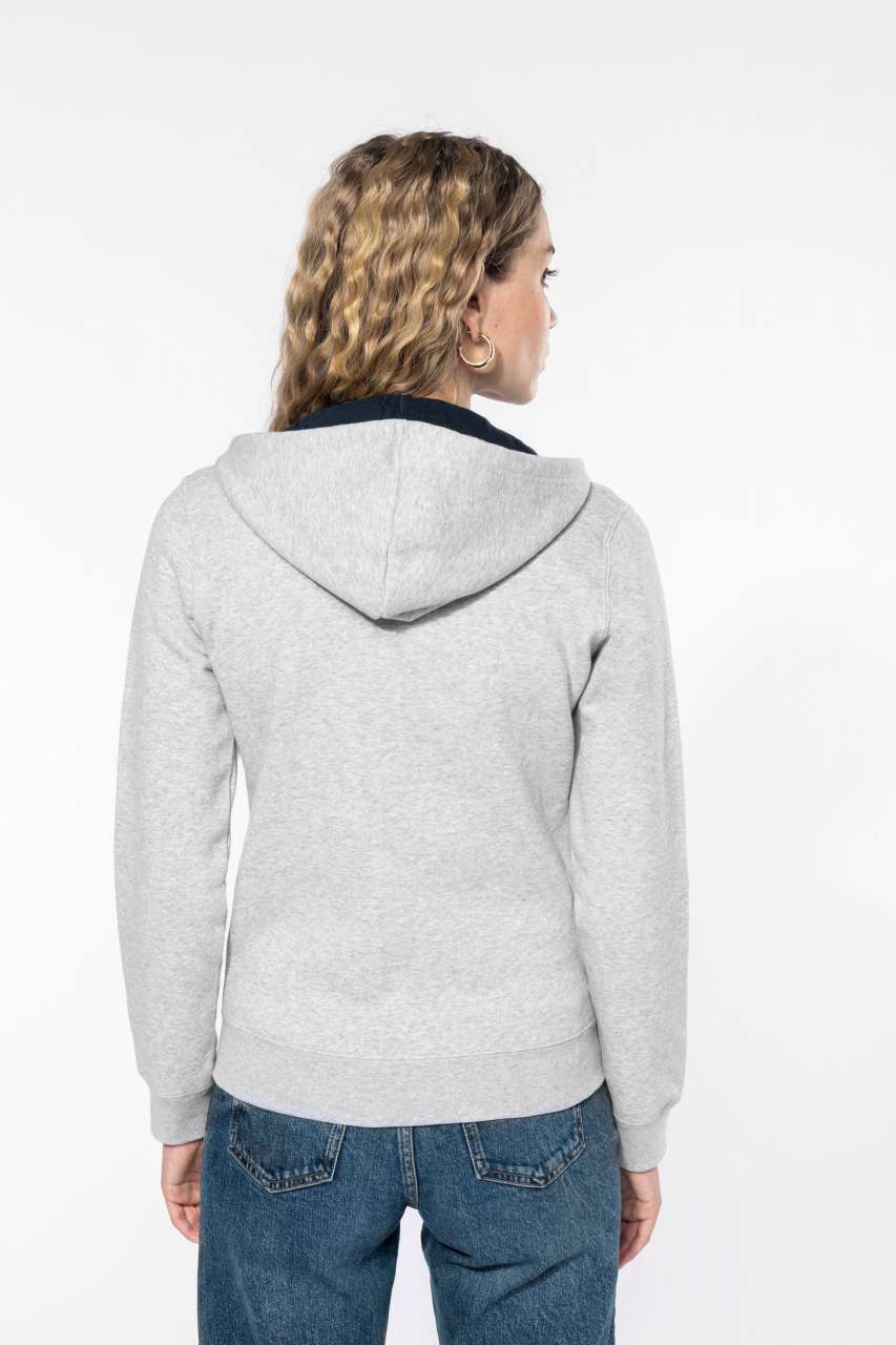 LADIES’ CONTRAST HOODED FULL ZIP SWEATSHIRT - Black/Fine Grey - Additional