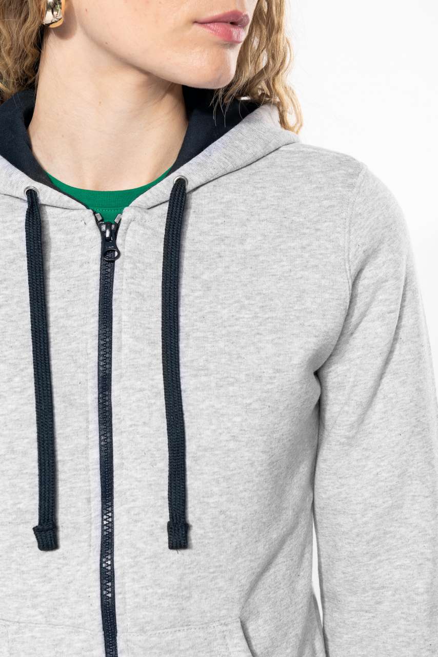 LADIES’ CONTRAST HOODED FULL ZIP SWEATSHIRT - Black/Fine Grey - Additional