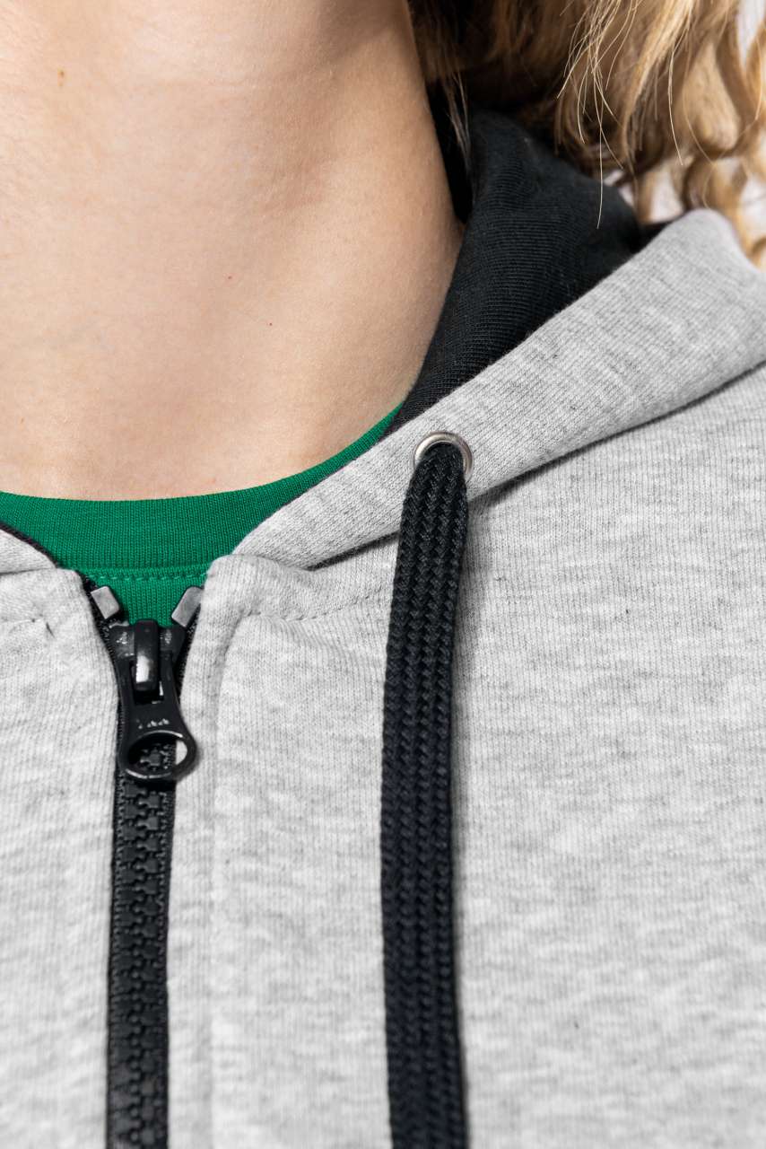LADIES’ CONTRAST HOODED FULL ZIP SWEATSHIRT - Black/Fine Grey - Additional